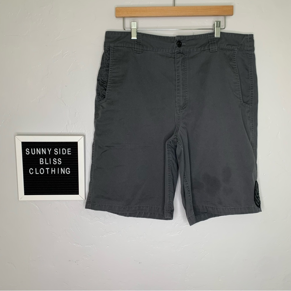 Metal Mulisha Gray Y2K Loose Fit Cargo Shorts M/L Skater Streetwear Patch